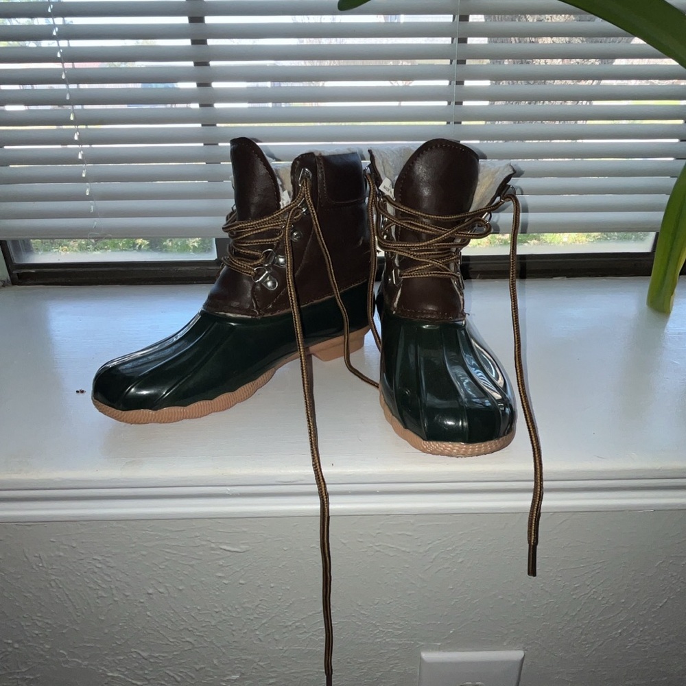 Green and Brown Duck Boots